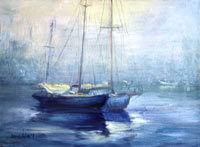 Fog Rising Fishing Boats Oil Painting