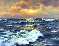 Golden Evening Open Sea Oil Painting